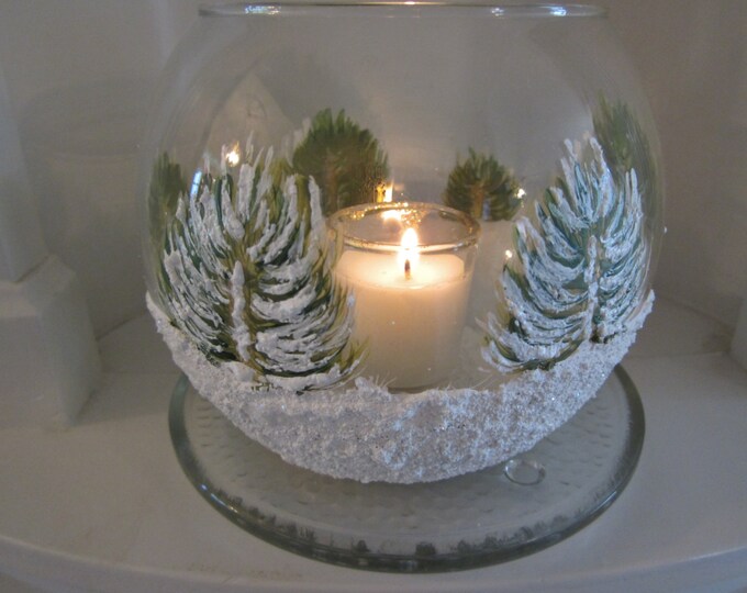 Hand Painted Glass Christmas Candle Holder Christmas Trees in Etsy