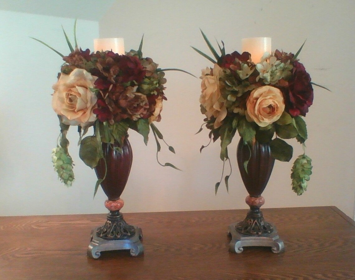Floral Candle Stick Arrangements Floral Centerpiece SHIPPING Etsy