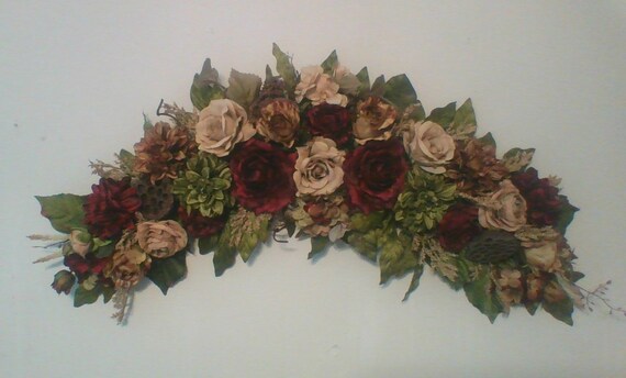 Tuscan Floral Swag Silk Floral Wreath Shipping Included Any Season Floral Wall Arrangement Over Picture Door Window Swag Wreath