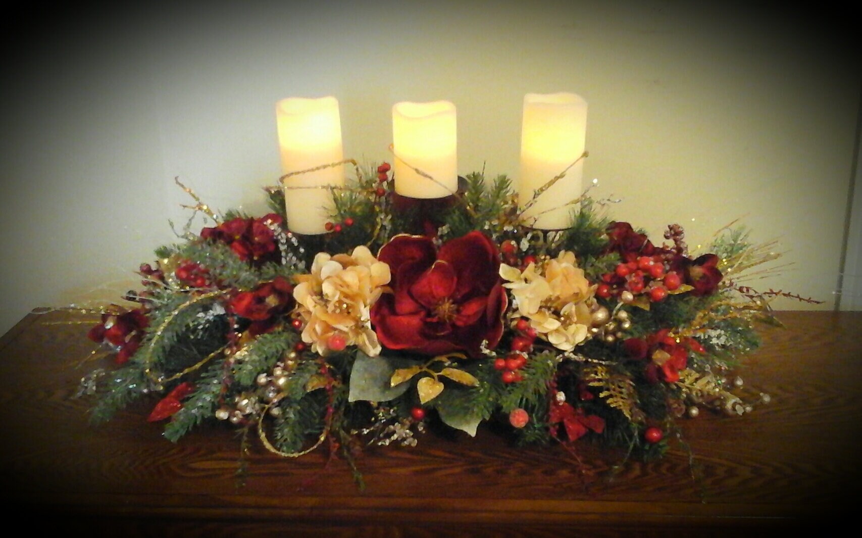 Christmas Candle Obera Centerpiece Holiday Floral Arrangements