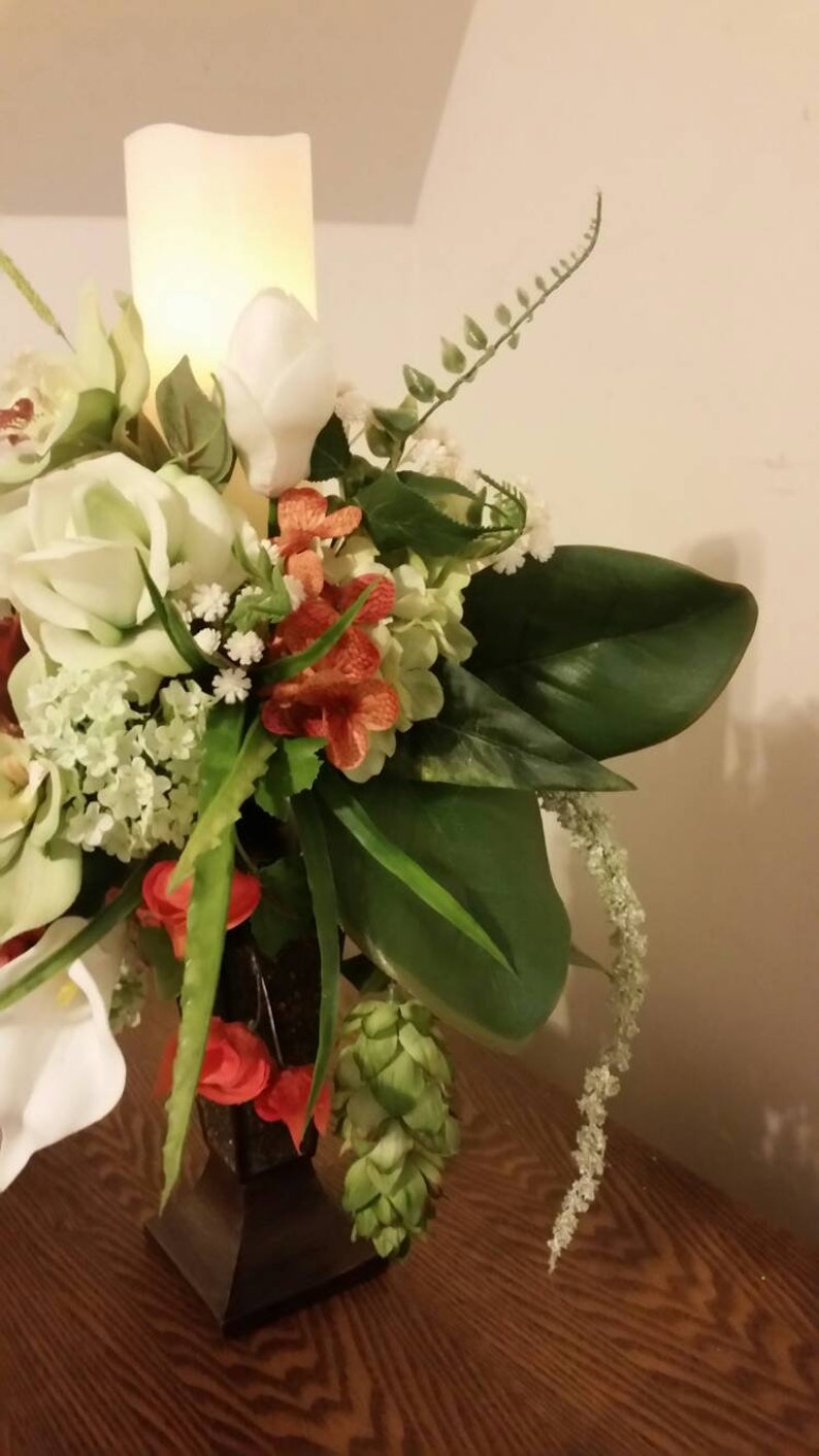 Candle Stick Floral Arrangement Candle Centerpiece SHIPPING Etsy