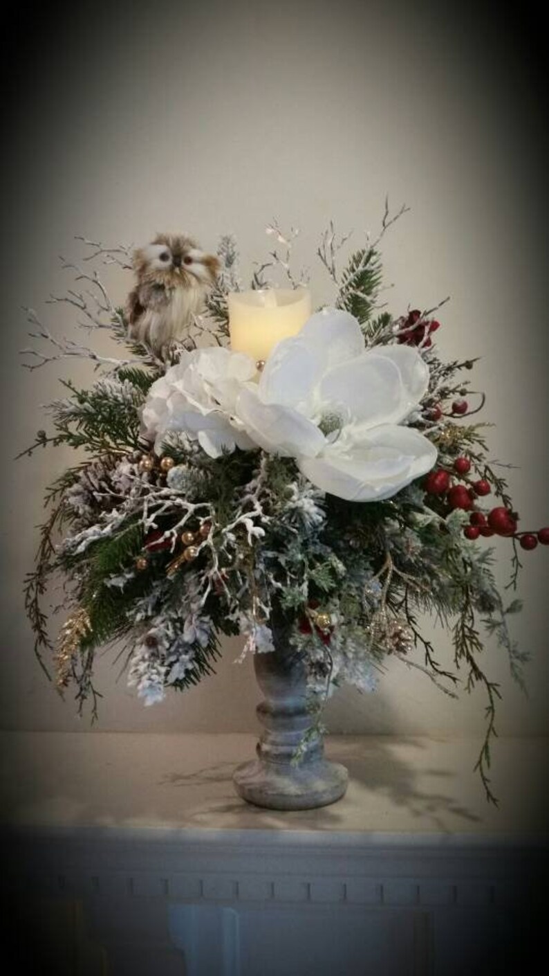 Christmas Floral Candle Stick Arrangement Floral Centerpiece Etsy