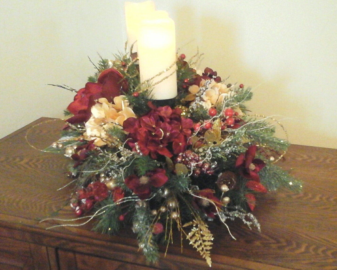 Christmas Candle Obera Centerpiece Holiday Floral Arrangements
