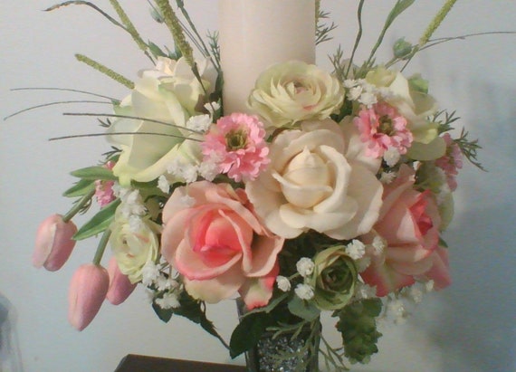 Candle Stick Floral Arrangement Candle Centerpiece Shipping Etsy