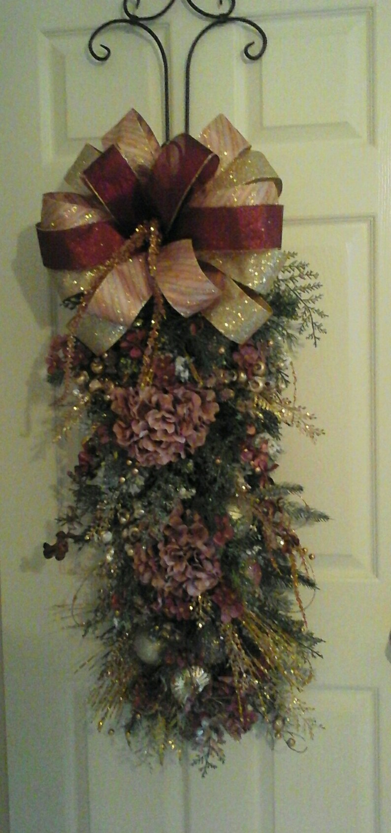 Christmas Floral Swag Wreath Elegant Rose Gold Wall Swag Etsy