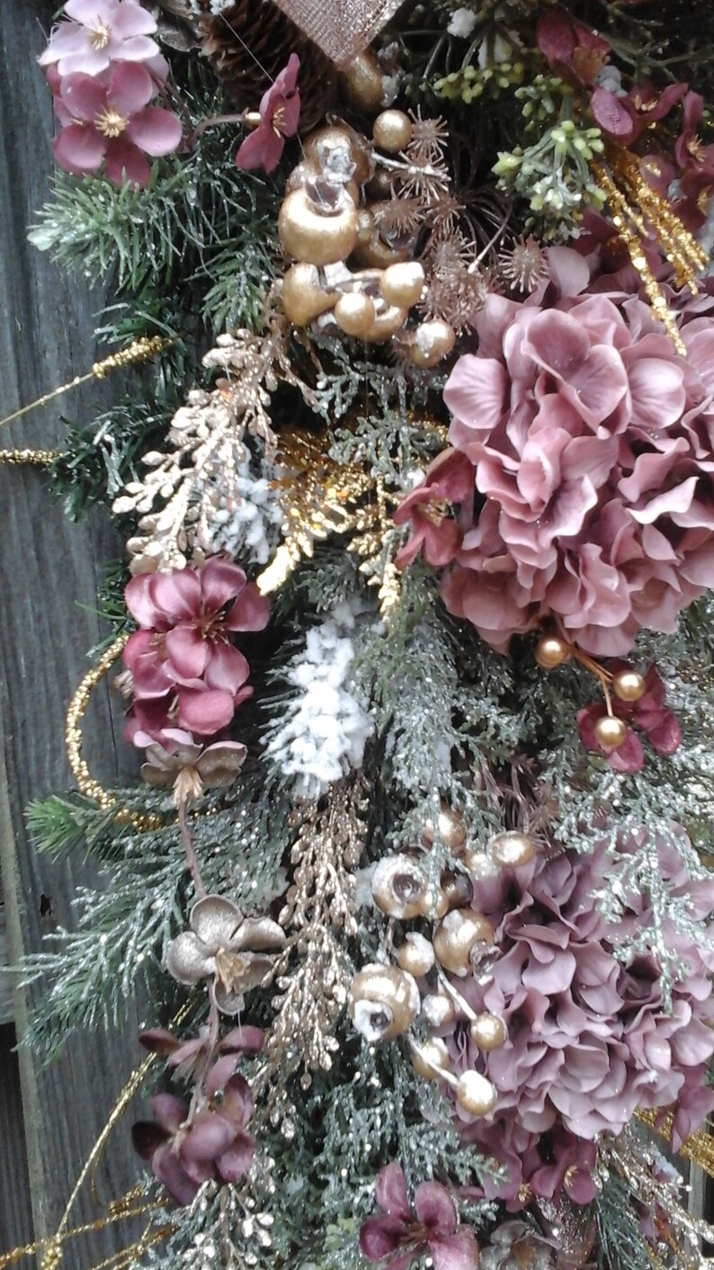 Christmas Floral Swag Wreath Elegant Rose Gold Wall Swag Etsy
