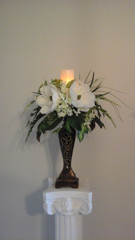 Candle Stick Floral Arrangement Candle Centerpiece Shipping Etsy