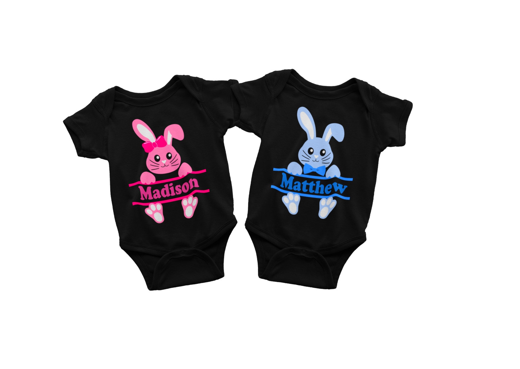 Boy Girl Twin Outfits Easter Personalized Bunnies in Pink Etsy