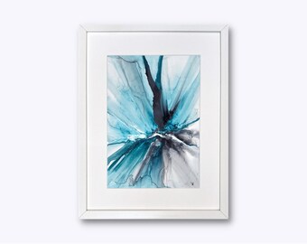 Blue orchid - abstract art, hand painted, unique piece