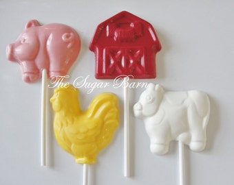 FARM CHOCOLATE Lollipops*12 Count*Farm Birthday Party*Pig*Cow*Barn*Rooster*Barnyard Theme*Rodeo*Hoedown*Western Party*Farmer*Green Acres