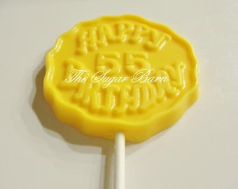 55th BIRTHDAY CHOCOLATE Lollipops*12 Count*55 Years*55 Party Favors*Number 55*Chocolate Favors*Birthday Gift*Surprise Birthday Party Favor