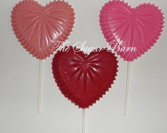 CRYSTAL HEART Solid Chocolate Lollipops*10 Count*Valentines Day*Chocolate Valentine*Valentine Party*Valentine Candy*Wedding Favor*Sweetheart