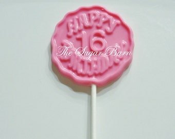 16th BIRTHDAY CHOCOLATE Lollipops*12 Count*Sweet 16 Birthday Party*#16 Birthday Favor*16 Year Old Birthday Party*16 Years Old*Number 16