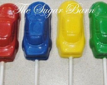 RACE CAR Chocolate Lollipops*12 Count*Racing Favor*Birthday Party Favors*Boyfriend Gift*Stock Car*Sports Car*Racing Event*Car Favors