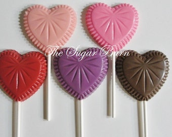 CRYSTAL HEART Chocolate Lollipops*12 Count*Valentine's Gift*Valentine's Day*Party Favor*Chocolate Valentine*Wedding Favor*Sweetheart Gift