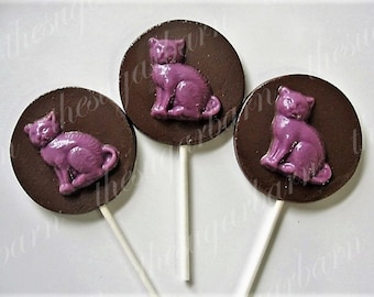 CAT CHOCOLATE Lollipops*12 Count*Cat Party Favors*Chocolate Party Favors*Birthday Party*Cat Lover Gift*Fundraiser*Cat Rescue*Kittie favor