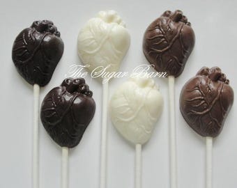 Human HEART SOLID CHOCOLATE Lollipop*15 Count*Valentine's Day Gift*Cardiologist*Medical Doctor*Heart Transplant*Heart Specialist*Med Student