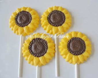 SUNFLOWER CHOCOLATE Lollipops*12 Count*Edible Flowers*Garden Party Favors*Fall Harvest Party*Thanksgiving*Wedding*Mother's Day*Bridal Shower