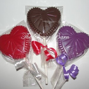 CRYSTAL HEART Chocolate Lollipops12 CountValentine's GiftValentine's DayParty FavorChocolate ValentineWedding FavorSweetheart Gift image 3