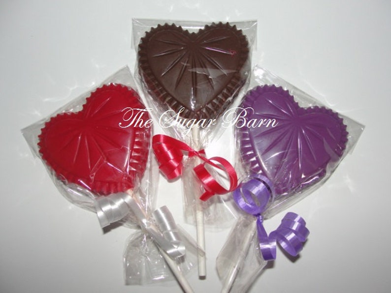 CRYSTAL HEART Chocolate Lollipops12 CountValentine's GiftValentine's DayParty FavorChocolate ValentineWedding FavorSweetheart Gift image 3