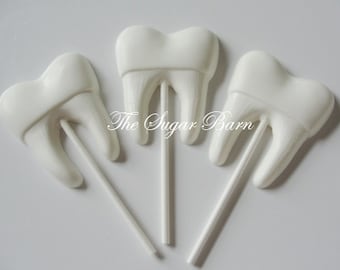 TOOTH CHOCOLATE Lollipops*12 Count*Tooth Fairy*Dentist Gift*Surgery*Hygienist*Dental Assistant*Dental School*Wisdom Teeth*Get Well*Molar