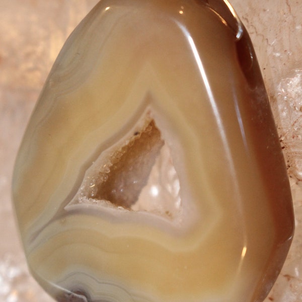 Lovely Golden Agate Geode Slice with Sterling Silver Wrap, Free Silver Plated Chain Included!