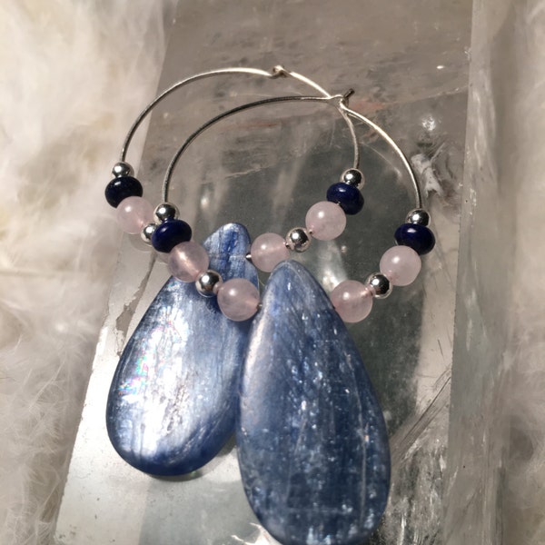 Protection, Love and Light With Kyanite, Rose Quartz, Lapis and Sterling Silver