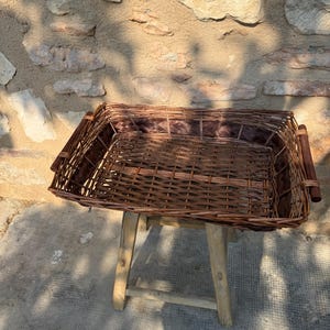 Cesta bandeja vintage italiana tejida a mano, bandeja rectangular de mimbre para servir, decoración rústica mediterránea, bandeja decorativa de almacenamiento.