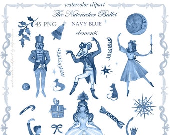 The Nutcracker Ballet Navy Blue Clipart 45 Elements | Christmas Clipart | Nutcracker Ballet | Winter clipart | New Year clipart