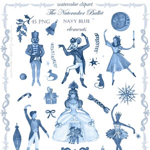 O Quebra-Nozes Ballet Azul Marinho Clipart 45 Elementos | Clipart de Natal | Balé O Quebra-Nozes | Clipart de inverno | Clipart de Ano Novo