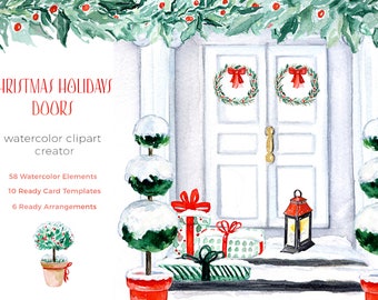 Christmas Clipart | Winter Holiday Doors Creator | Christmas Watercolor clipart | Winter clipart | Christmas Deco | New Year clipart
