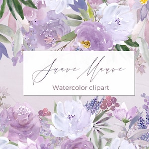 Suave Malva. ENCABEZADOS. Clipart de flores de acuarela. Púrpura rosa, lavander claro, peonías lilas y cremas, rosas. Flores de boda.