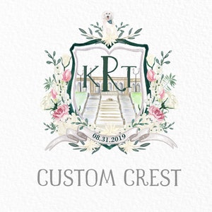 Custom Watercolor Crest. Wedding Family crest. Heraldry. Cusrtom Logo image 4