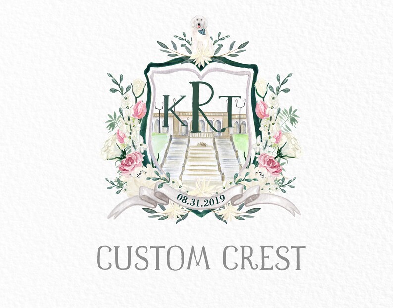 Custom Watercolor Crest. Wedding Family crest. Heraldry. Cusrtom Logo image 4