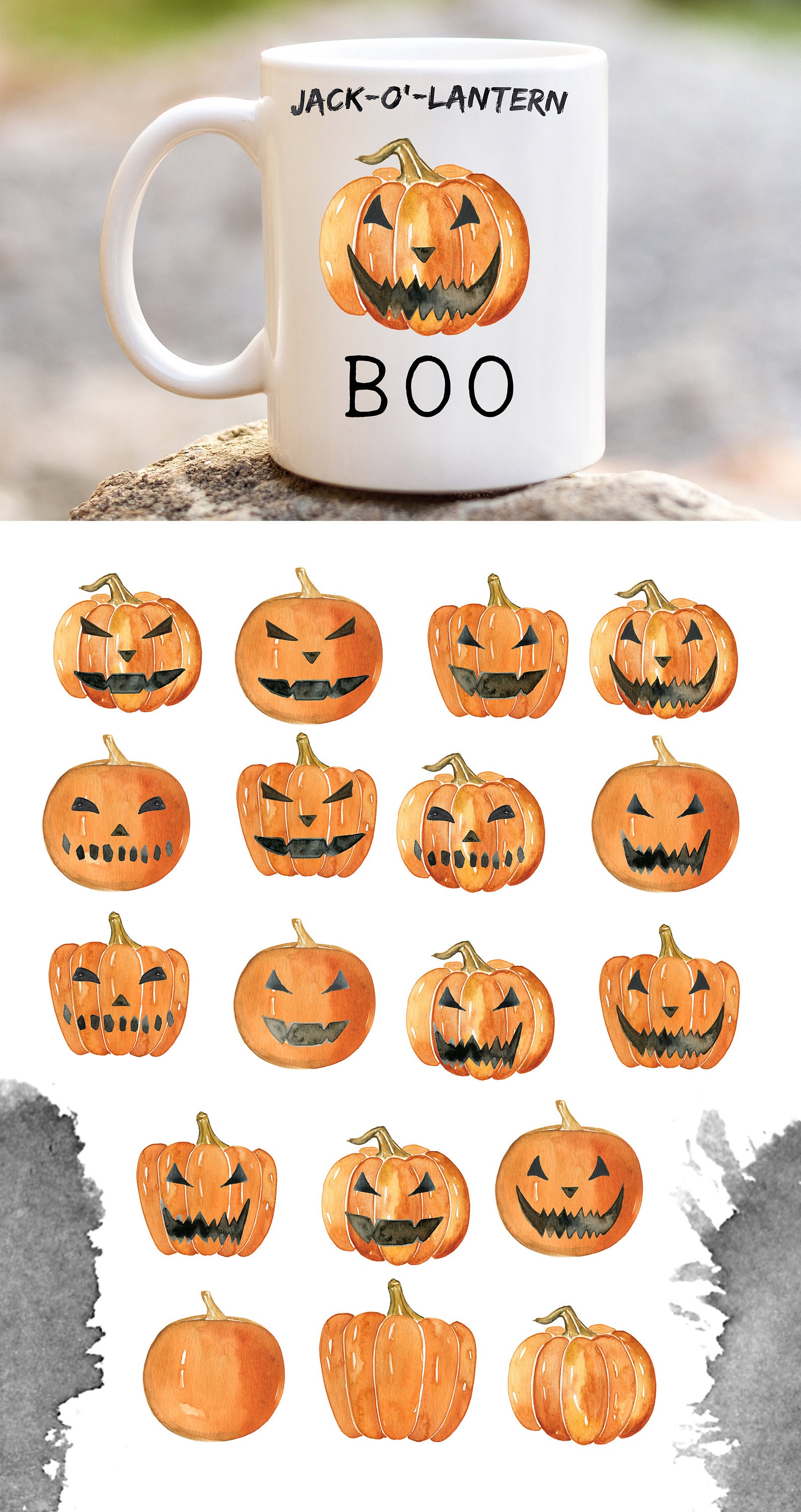 Halloween Watercolor Pumpkin Clipart, Jack O Lanterns, Fall Graphics ...