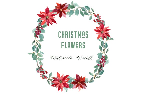 Corona de flores de Navidad / Acuarela PNG - Etsy España Corona de flores de Navidad / Acuarela PNG - Etsy España