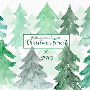Watercolour christmas forest clipart. Watercolor clip art. Digital Watercolours clipart hand drawn. Spurce. fir tree.