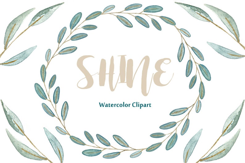 Shine gold leaves Watercolor clipart image 3