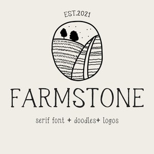 Bauernstein. Rustikale SerifEnschrift| Dooldles | 14 Logos | Landhaus Schrift | 40 Doodles | Branding | Handgeschriebene Schrift