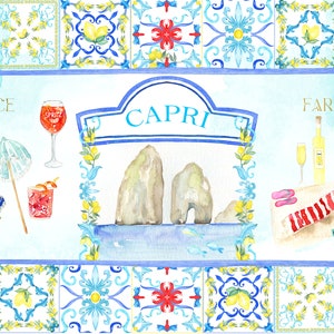 Capri Italy Wedding Watercolor clipart. Lemons and Blue Tiles Mediterranean image 8