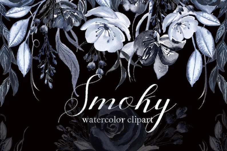 Clip Art Hand drawn watercolor clipart Smoky Wedding black ...