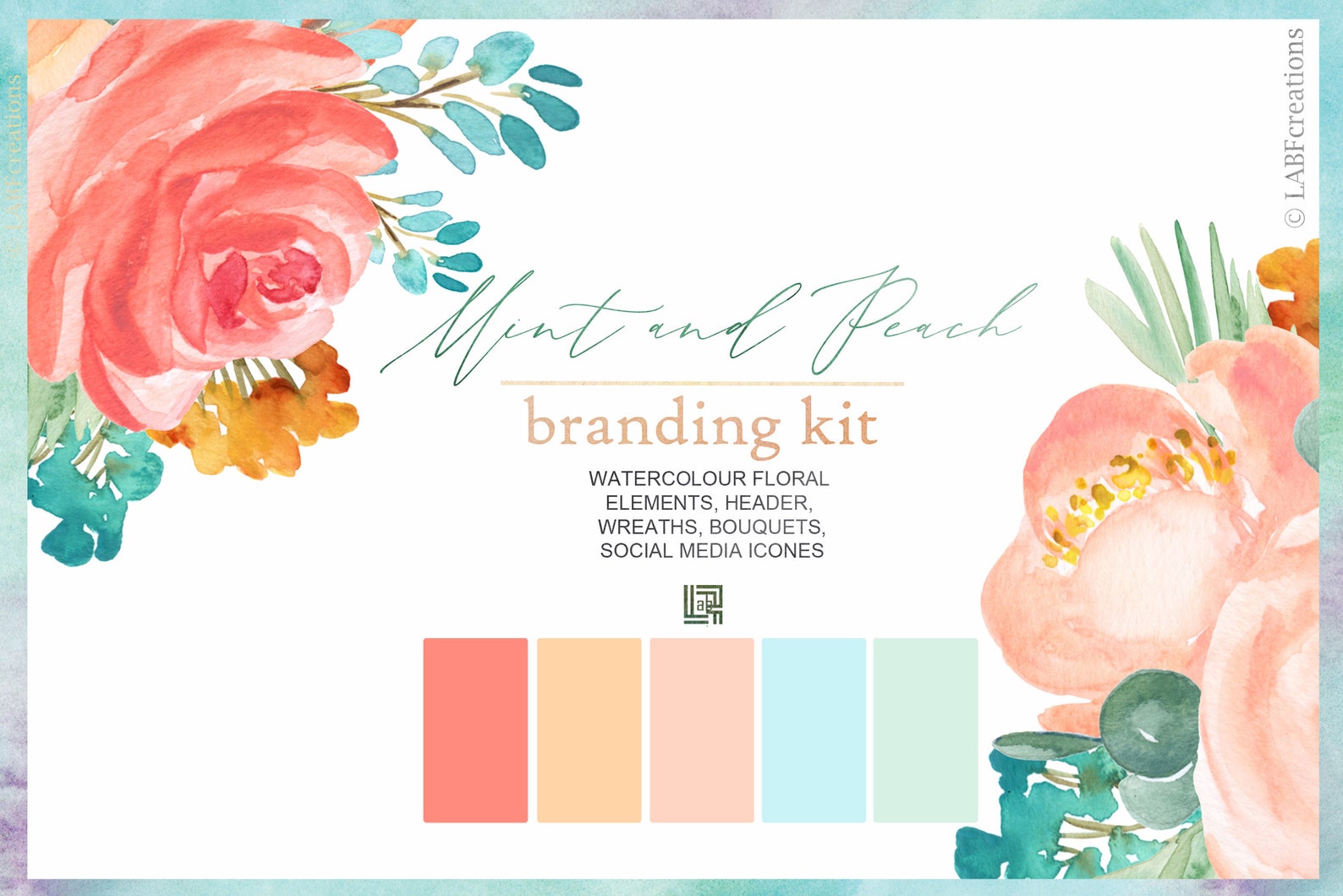 Mint & Peach. Branding Kit. Palette Branding Kit. Digital Clip | Etsy