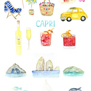 Capri Italy Wedding Watercolor clipart. Lemons and Blue Tiles Mediterranean image 7