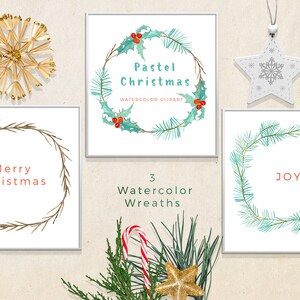 Pastel Christmas Christmas Clipart Watercolor Holiday Clip Art Winter clipart New Year clipart Mistletoe Vintage car image 2