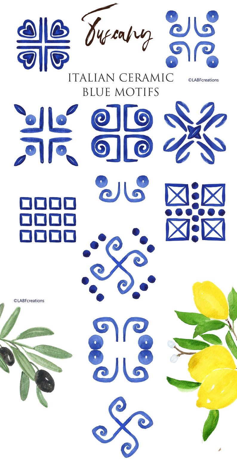 Italian TILE patterns & Seamless patterns Sicilian blue tile clipart