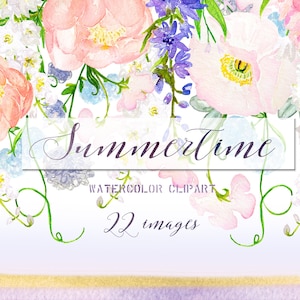 Delphinium . Summertime  watercolor flowers. Watercolor clip art. Soft pink peonies, sweet pea, blue delphinium Wedding invitations.
