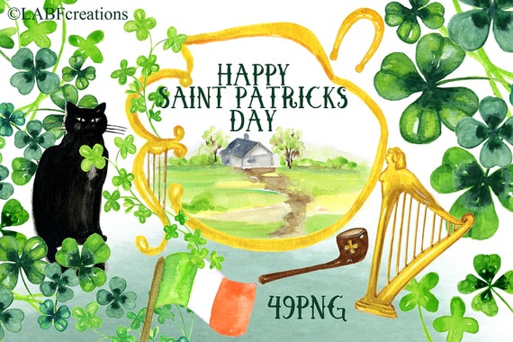 St Patricks day watercolor clip art.