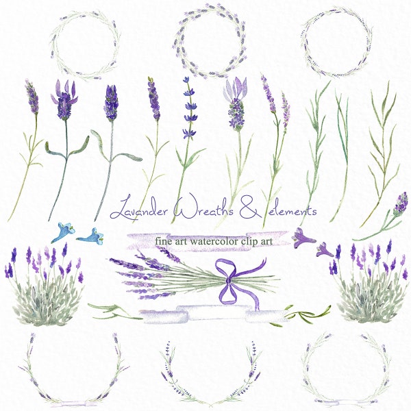 Lavender Watercolor Flowers. Purple Flowers. Provence Wedding Flowers. Mauve Flower. Lilac