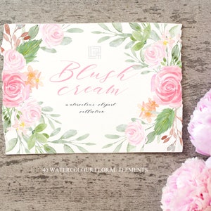 Blush cream watercolour flowers clipart, hand drawn: Elements, textures, patterns, washes. Soft blush pink and peach colors. Peonies. image 2