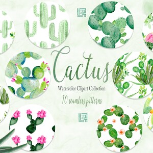 Cactus Watercolor Clipart | 10 SEAMLESS PATTERNS | Succulent | Jucie colors | Fabrics | Mexica |Geenery | Aloe Vera.